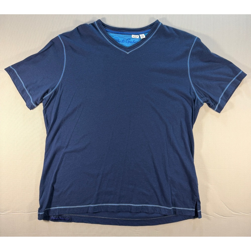 Robert Graham Mens 2XL Navy Blue V-Neck T-Shirt Contrast Stitch Cotton Modal
